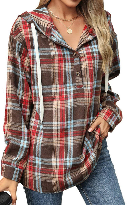 CWOHOL00663_PLAID DRAWSTRING HOODED LOOSE SWEATSHIRT
