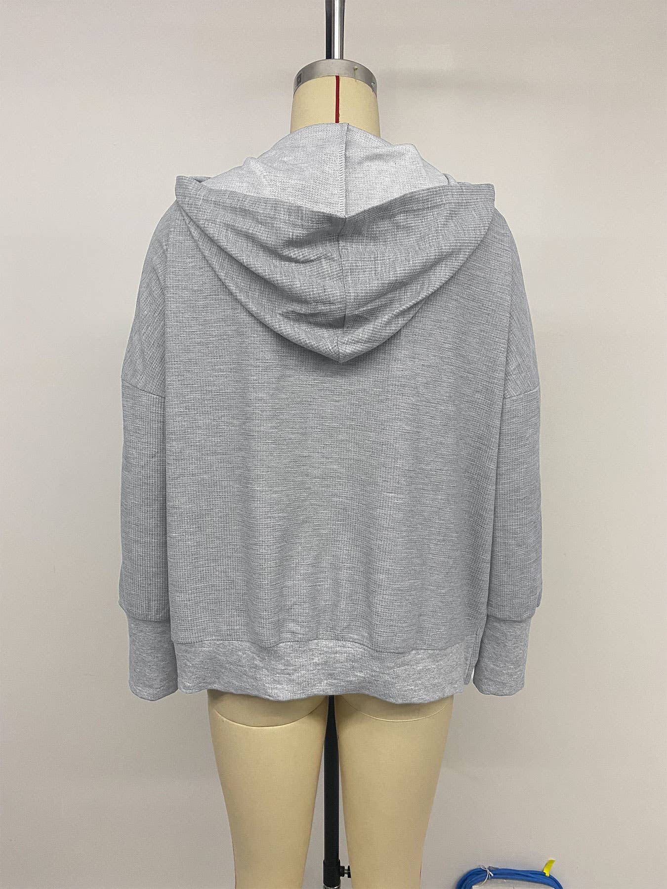Casual hooded solid color waffle sweatshirt