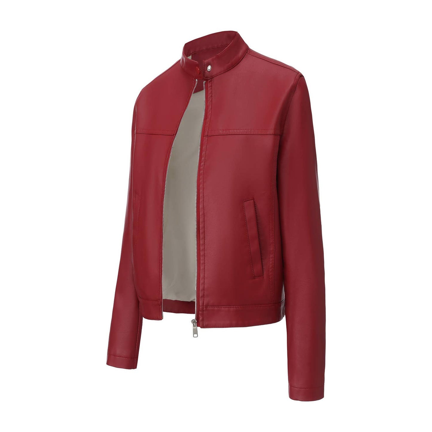 Fashionable stand-up collar short leather jacket