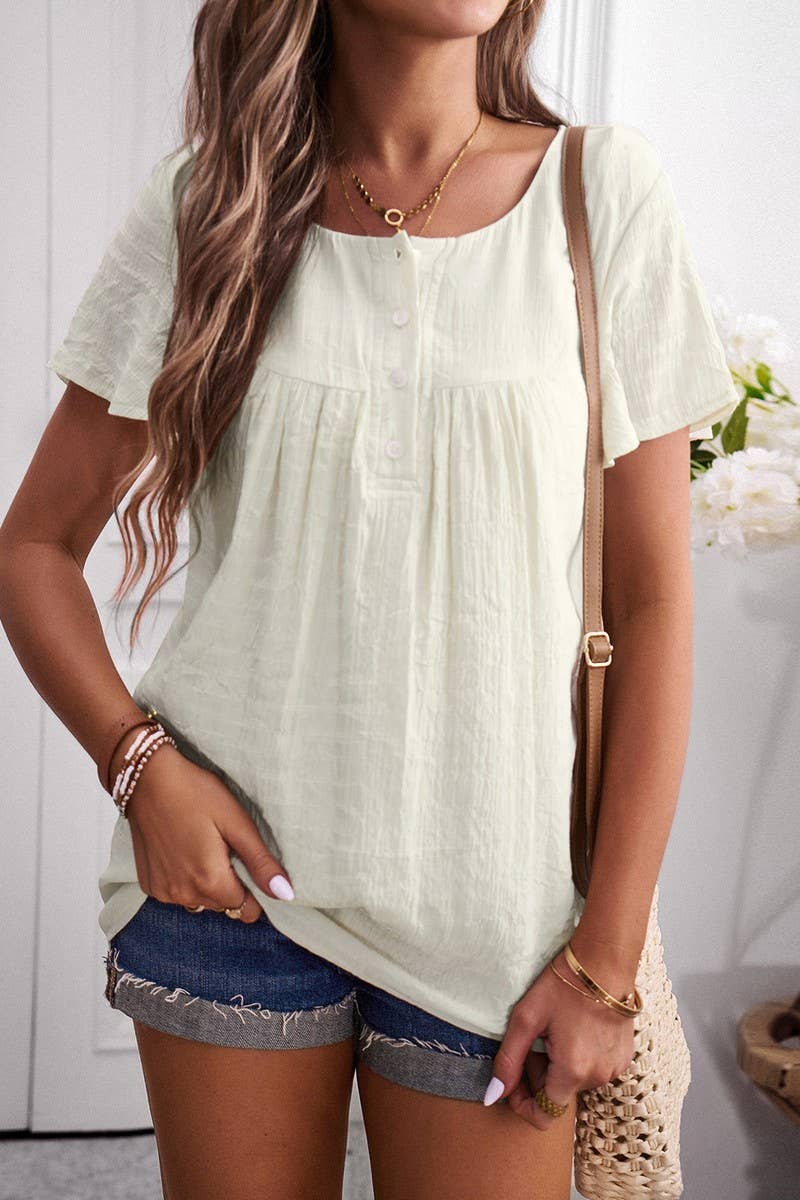CWTBLS0274_Button Neck Short Sleeve Top