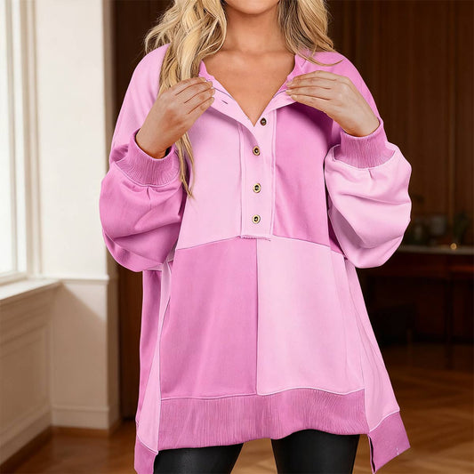 Casual multicolored velvet buttoned long hoodie