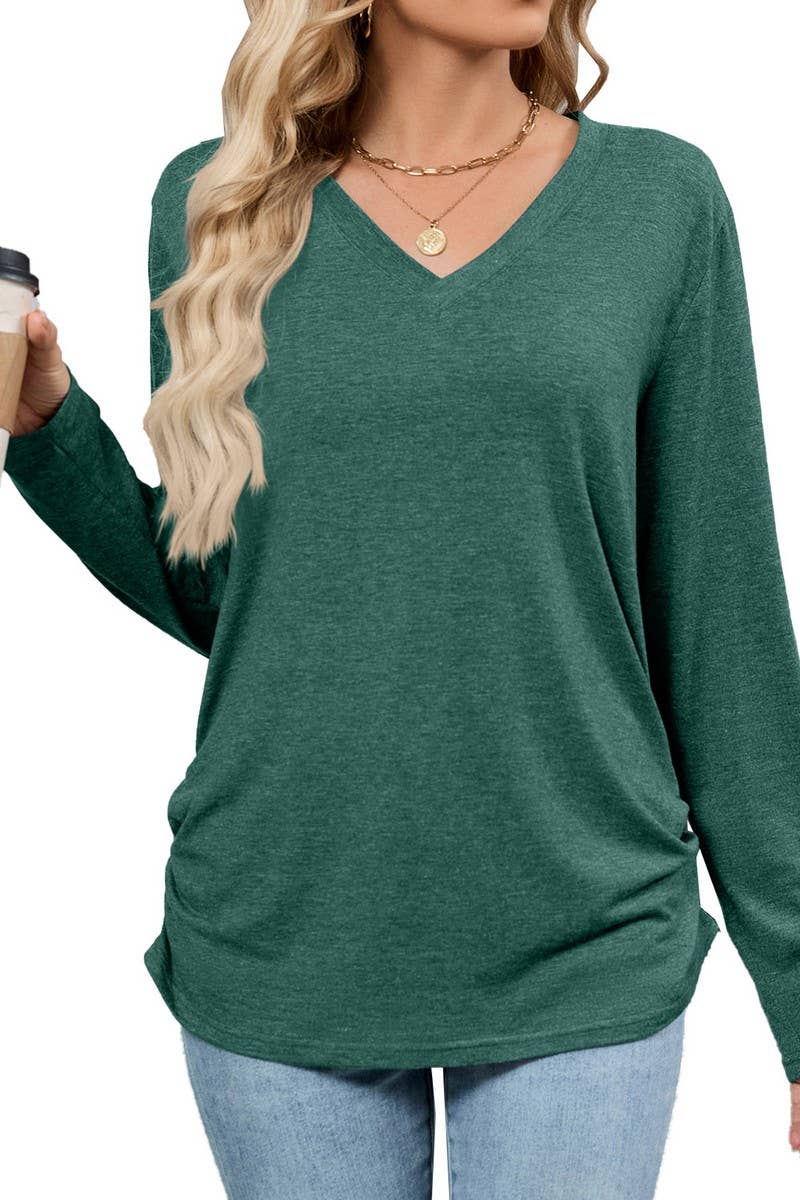 CWTBLL4019_SOLID V-NECK LOOSE FIT LONG SLEEVE T-SHIRT