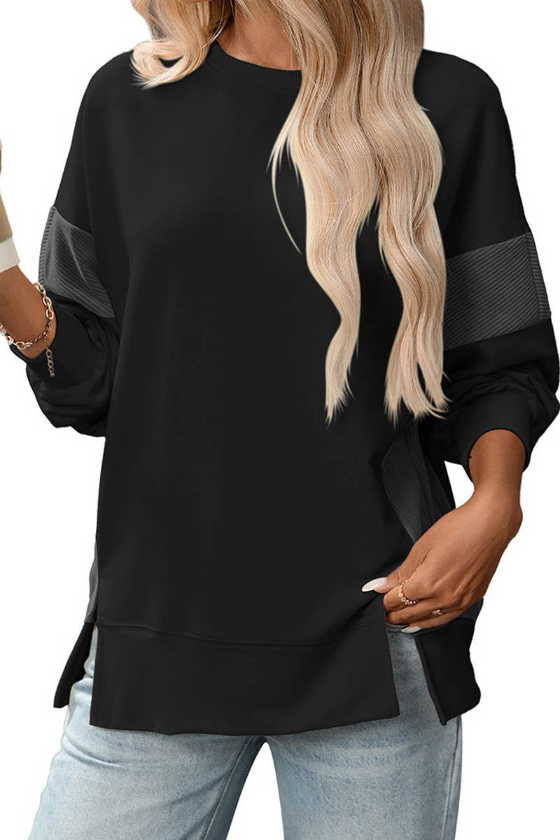 CWTBLL00828_COLORBLOCK CREWNECK CASUAL LOOSE SWEATSHIRT