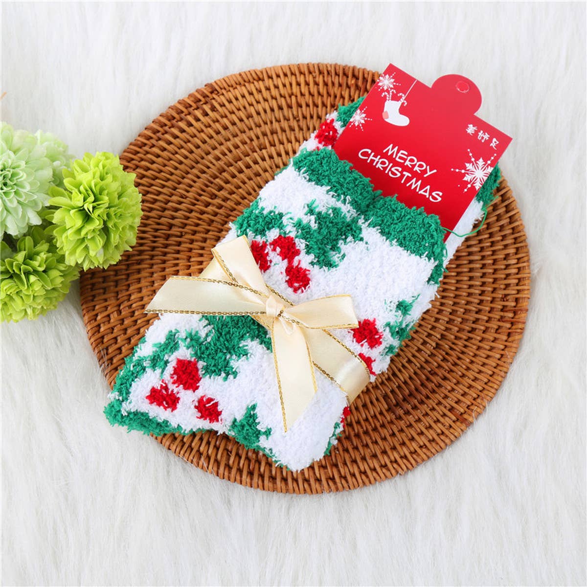CHRISTMAS TREE THICKENED BOW CHRISTMAS SOCKS
