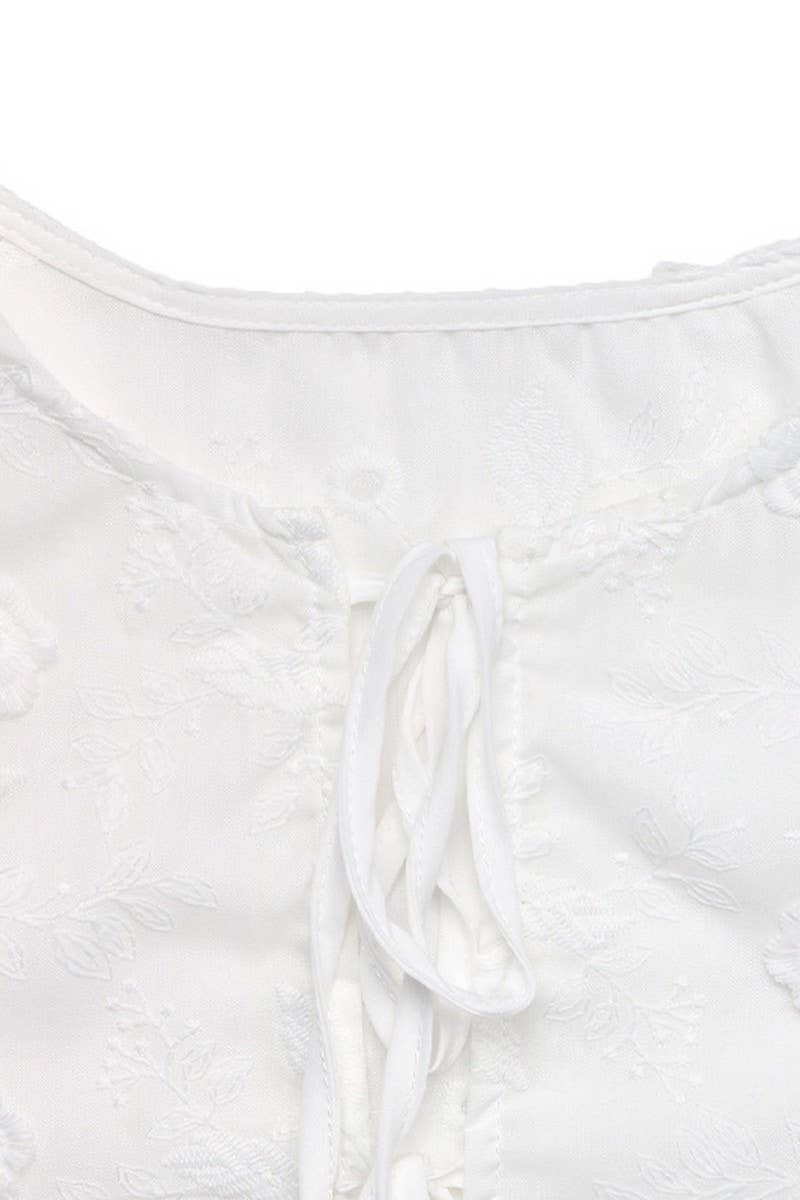 CWTBLS1994_BOW TIE JACQUARD EMBROIDERED SHIRT FOR WOMEN