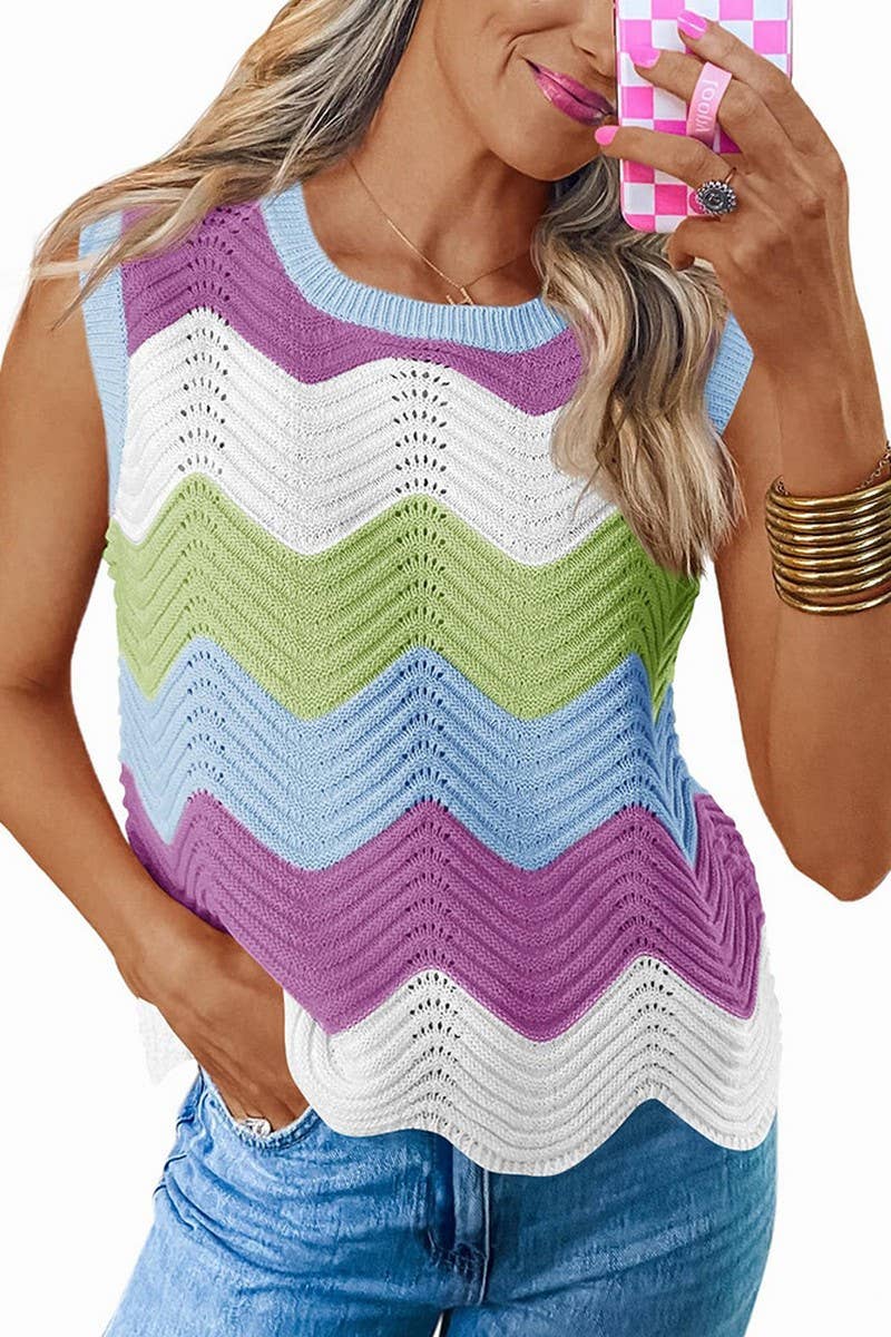 CWOCASL0060_DOPAMINE COLORBLOCK KNIT CREW NECK TANK TOP