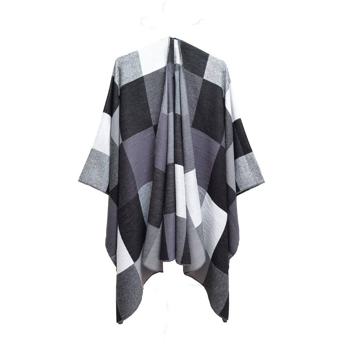 WOMEN COLOR PLAID TASSELS SPLIT WARM SHAWL