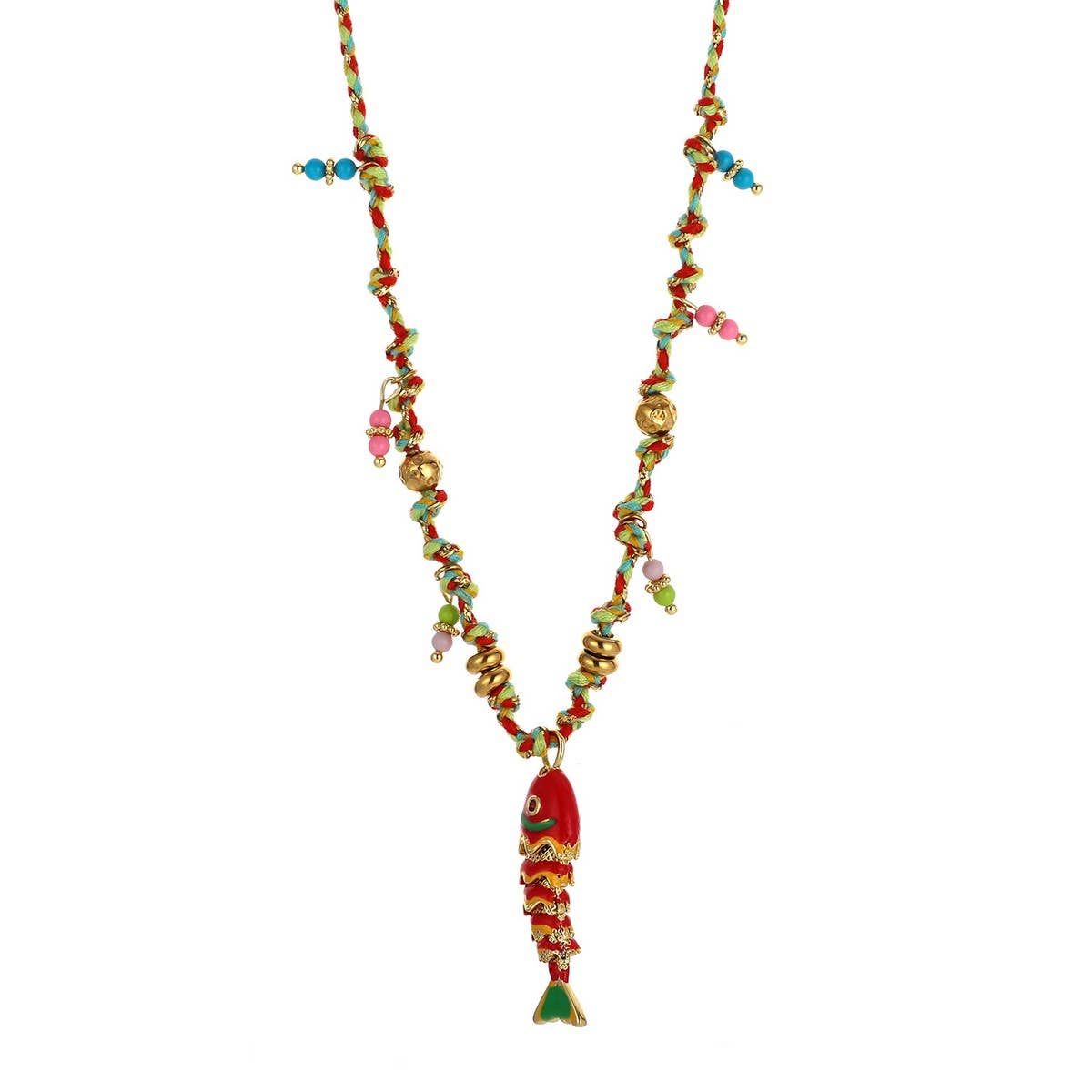 Colorful Enamel Fish Rope Necklace for Vacation
