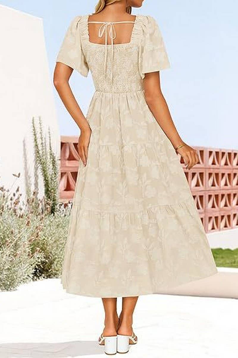 CWDMD6367_SQUARE NECK BOHEMIAN FLORAL MIDI DRESS