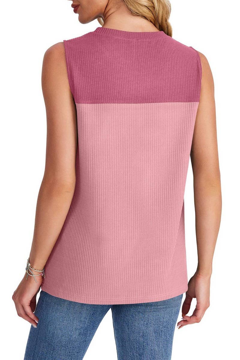 CWTTSL0329_SUMMER ROUND NECK COLOR BLOCKING VEST