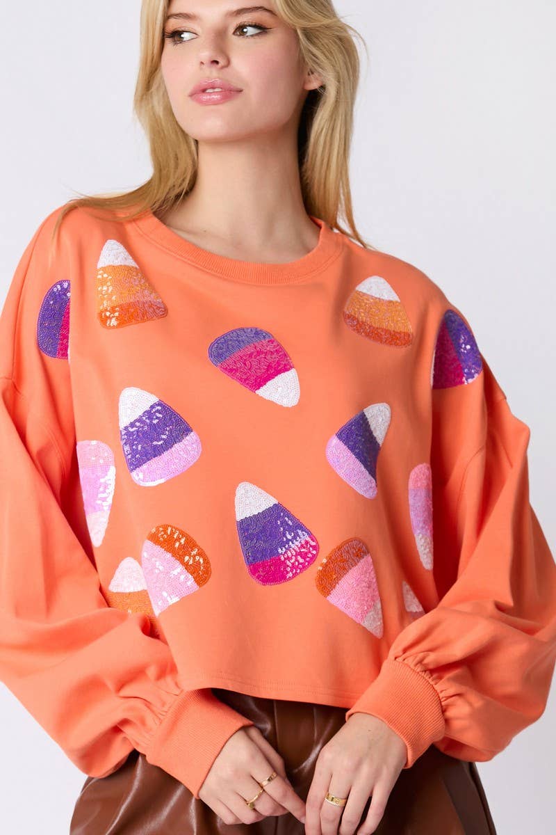 CWTBLL01277_HALLOWEEN CANDY SEQUIN PULLOVER SWEATSHIRT