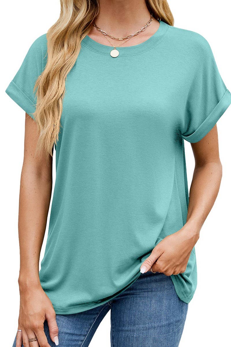 CWTTS1323_NEW SOLID COLOR ROUND NECK LOOSE SHORT SLEEVE T-SH