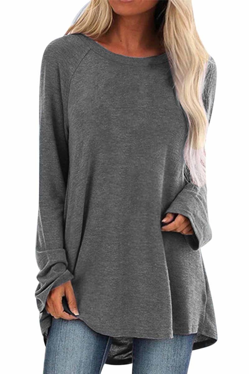 CWTBLL2932_SOLID COLOR CREW NECK LONG SLEEVE TOP LONG STYLE