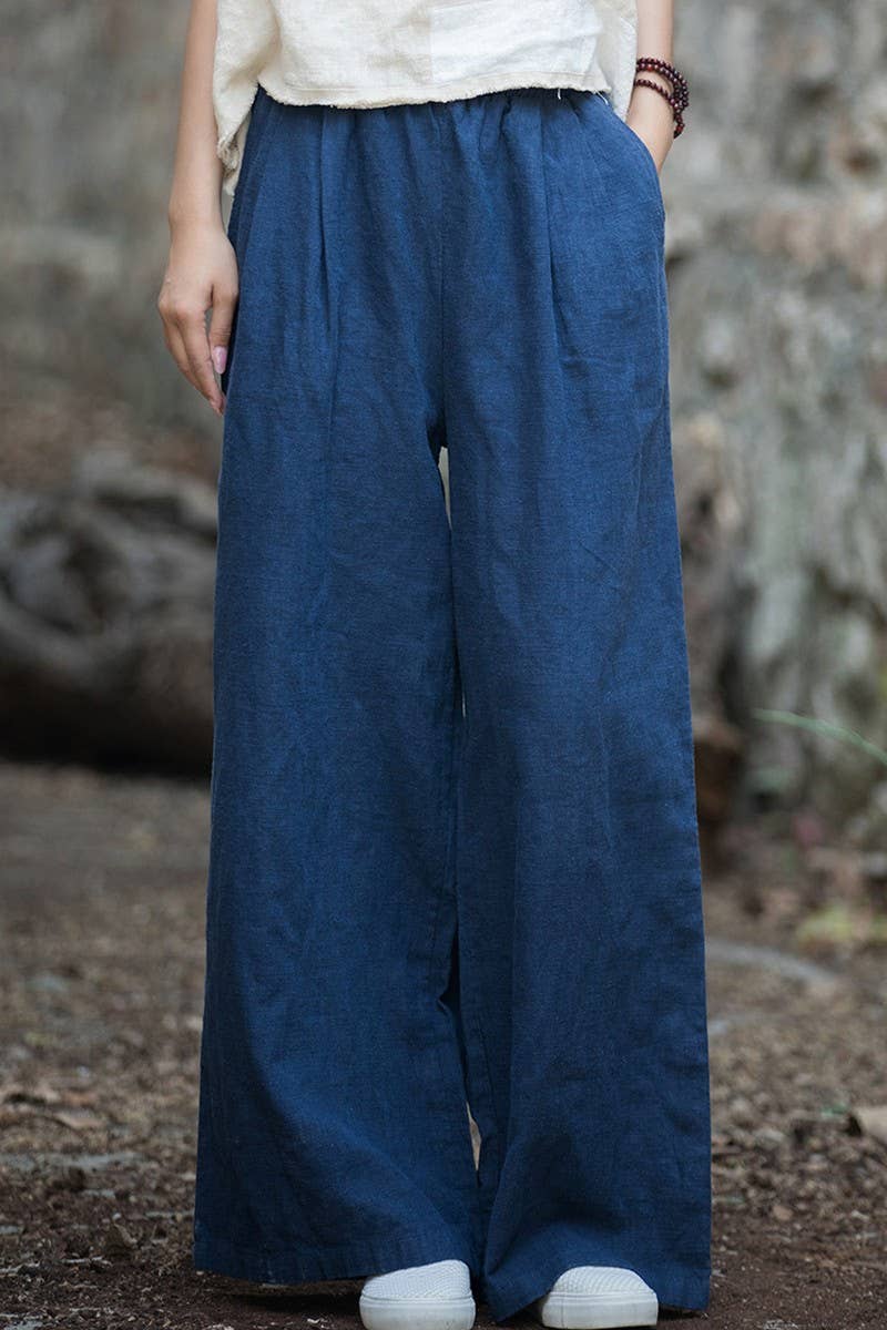 CWBLP1377_COTTON AND LINEN SAND-WASHED WIDE-LEG TROUSERS