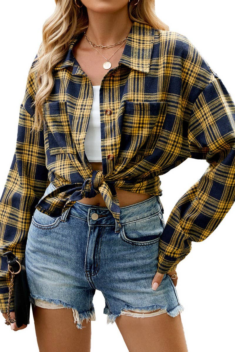 CWOCO0473_LAPEL PLAID CONTRAST LONG SLEEVE SHIRT COAT