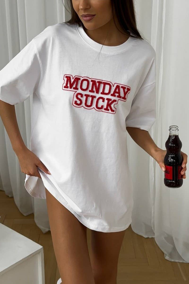 CWTTS1279_LOOSE SHORT-SLEEVED LETTER EMBROIDERED T-SHIRT