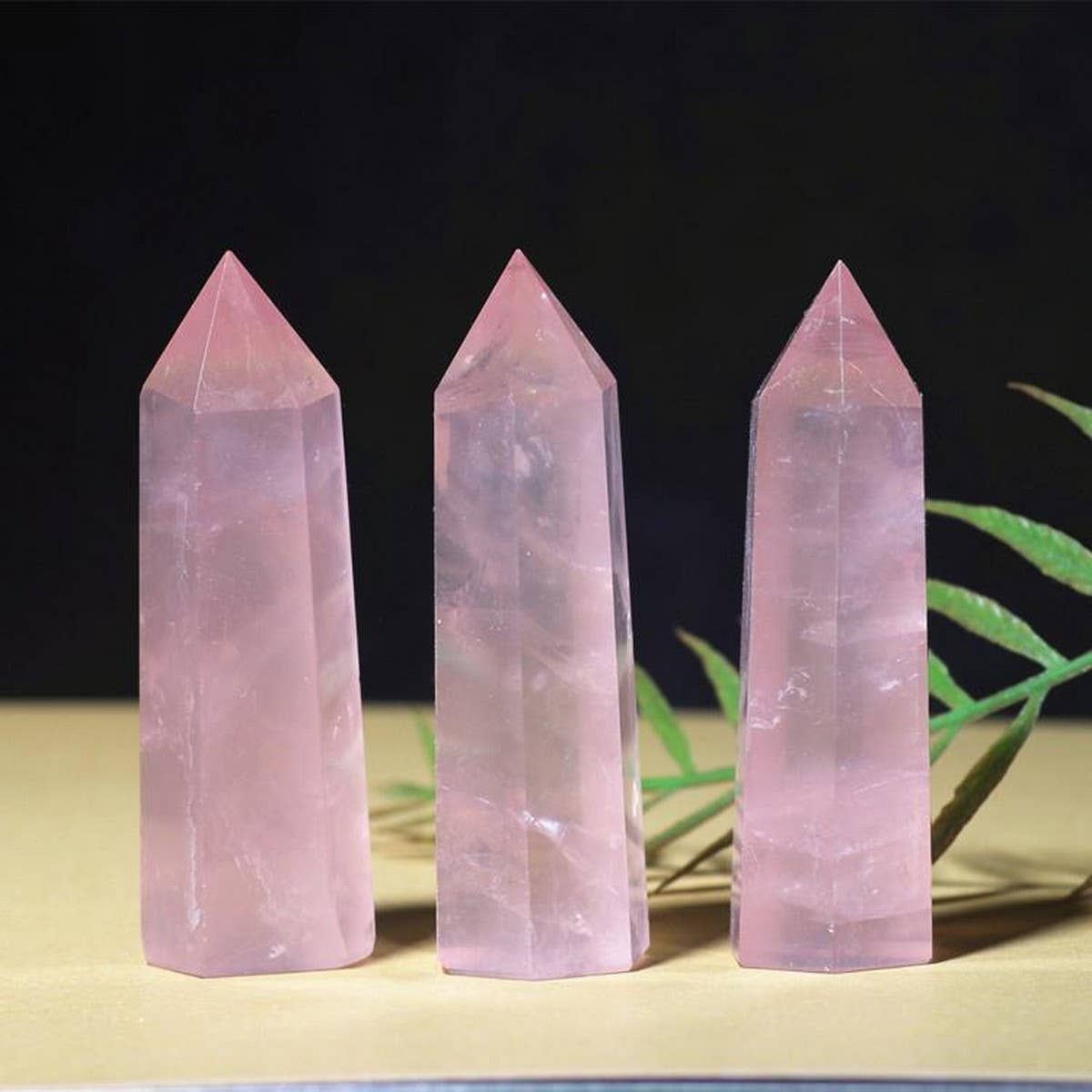 Rose Quartz Crystal Point Hex Tower