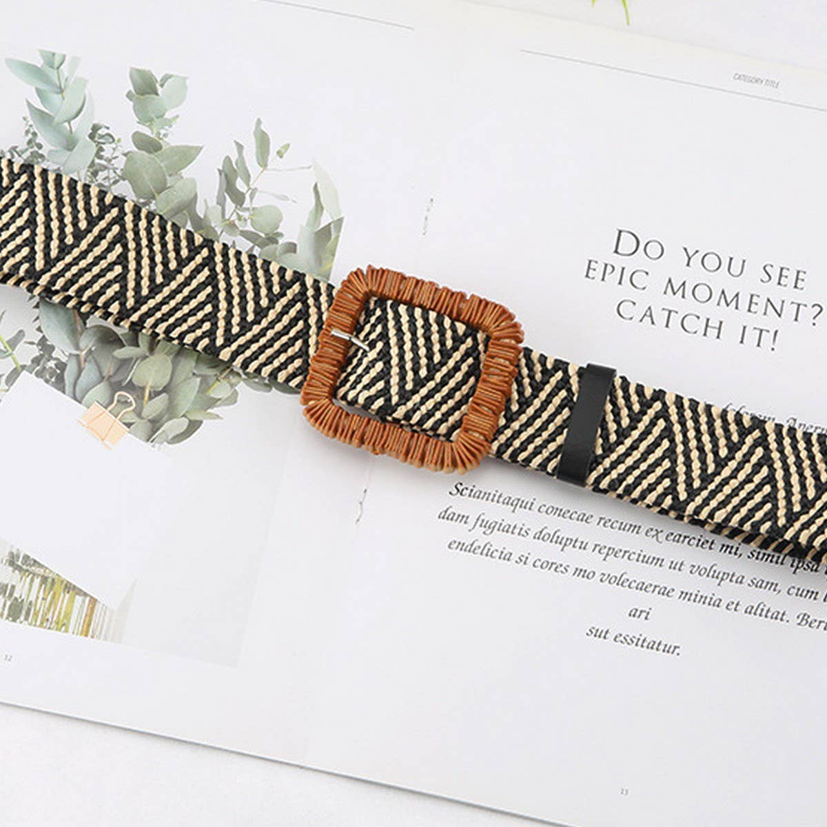 CWABE1188_NEW STYLE SQUARE BUCKLE PP STRAW WOVEN WAIST BELT