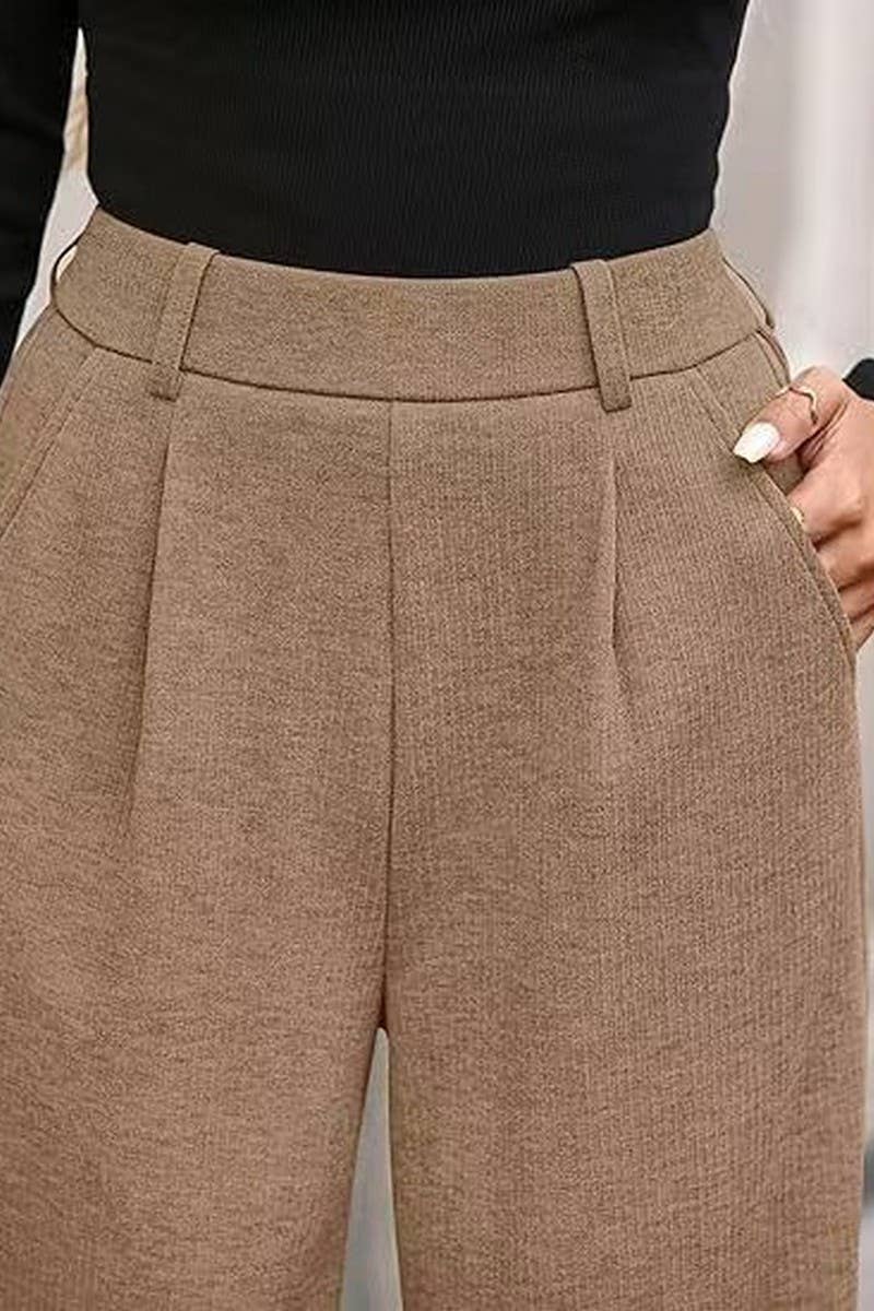 CWBLP01063_RIBBED WIDE LEG PANTS WOMEN LOOSE STRAIGHT