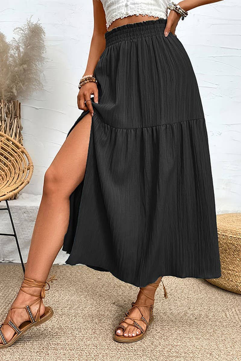 CWBLS0442_SPRING AND SUMMER HIGH-END SLIT RUFFLE SKIRT