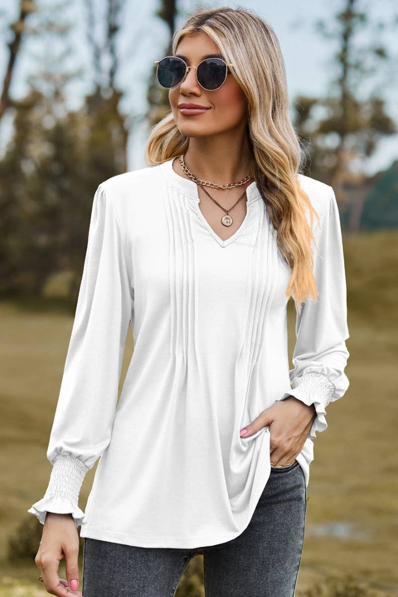 CWTBLL2709_FALL STRETCH V-NECK LONG-SLEEVED TOP