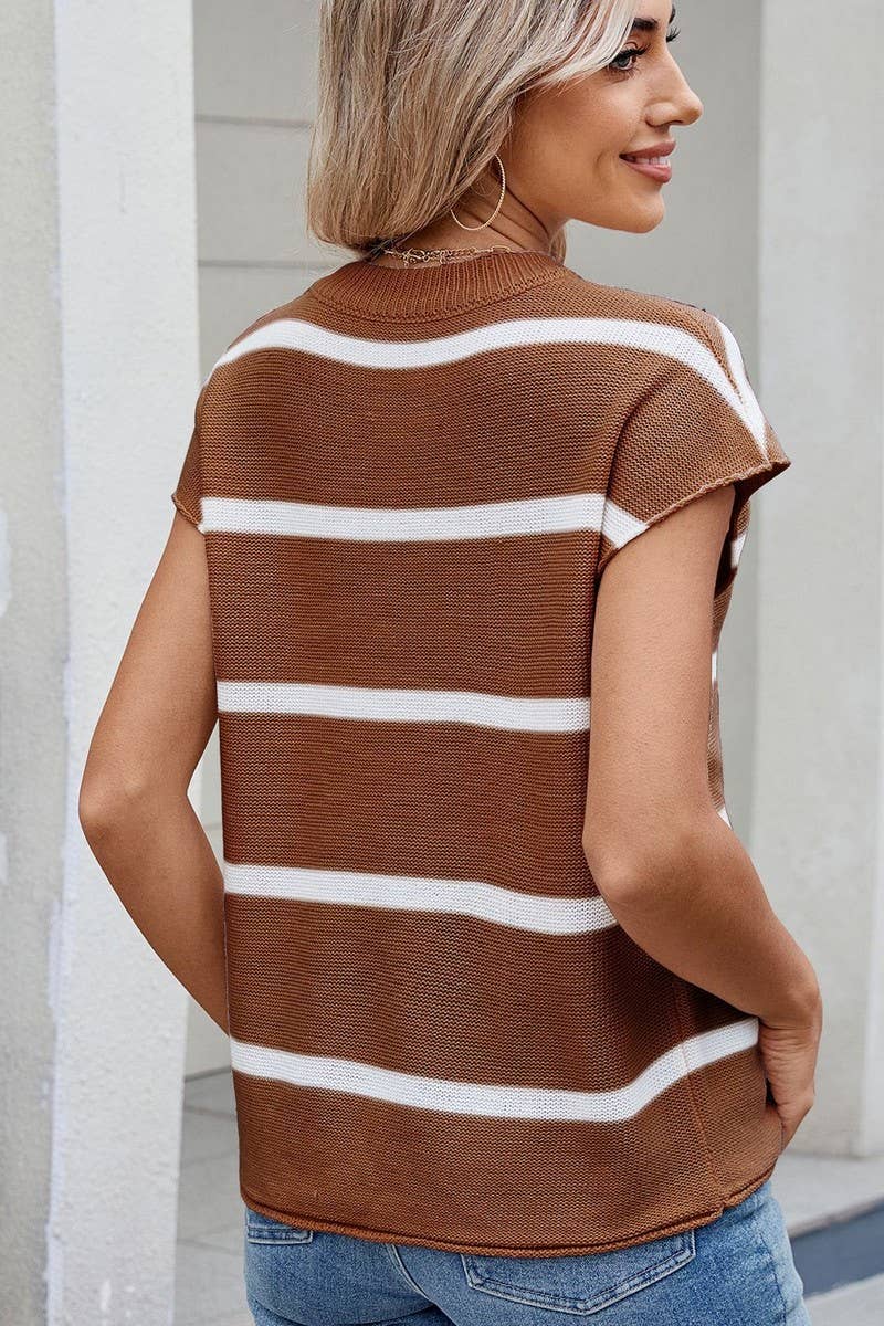 CWTBLS02499_STRIPED CREW NECK SLEEVELESS KNIT TANK