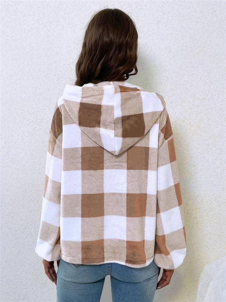 Checkered studs Loose hooded casual sweatshirt