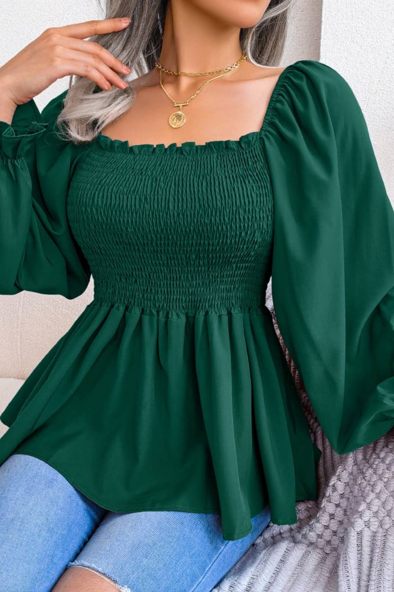 CWTBLL0957_SUMMER CHIFFON WOOD EAR LONG SLEEVE TOP