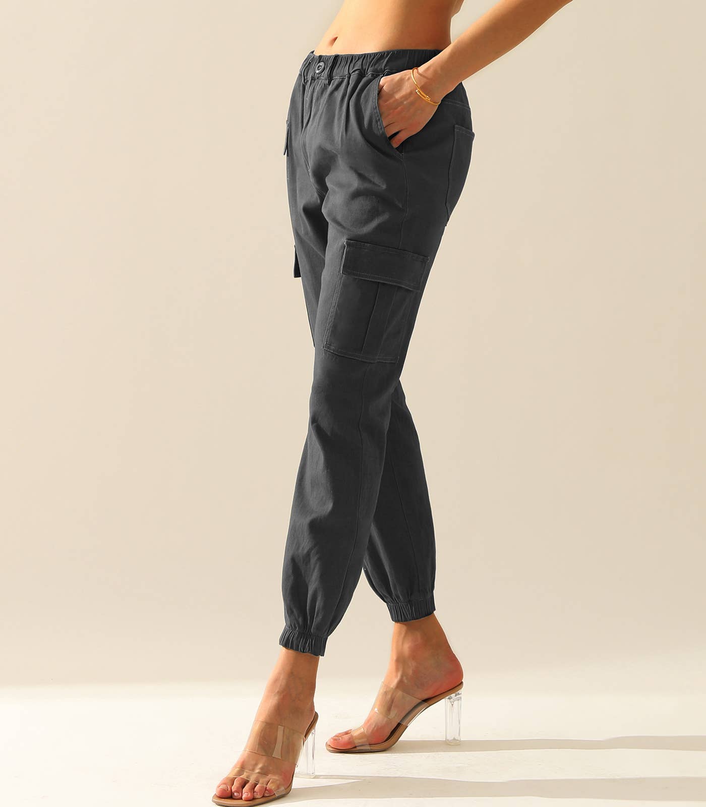 CWBLP400_Elastic Waist Cargo Pants Cotton Cargo Work Pants