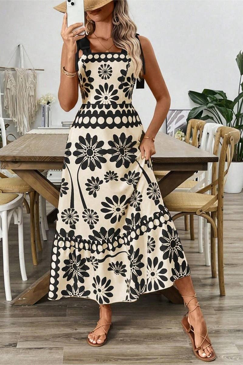 CWDMD5778_FLORAL PRINT STRAP WAIST HOLIDAY DRESS