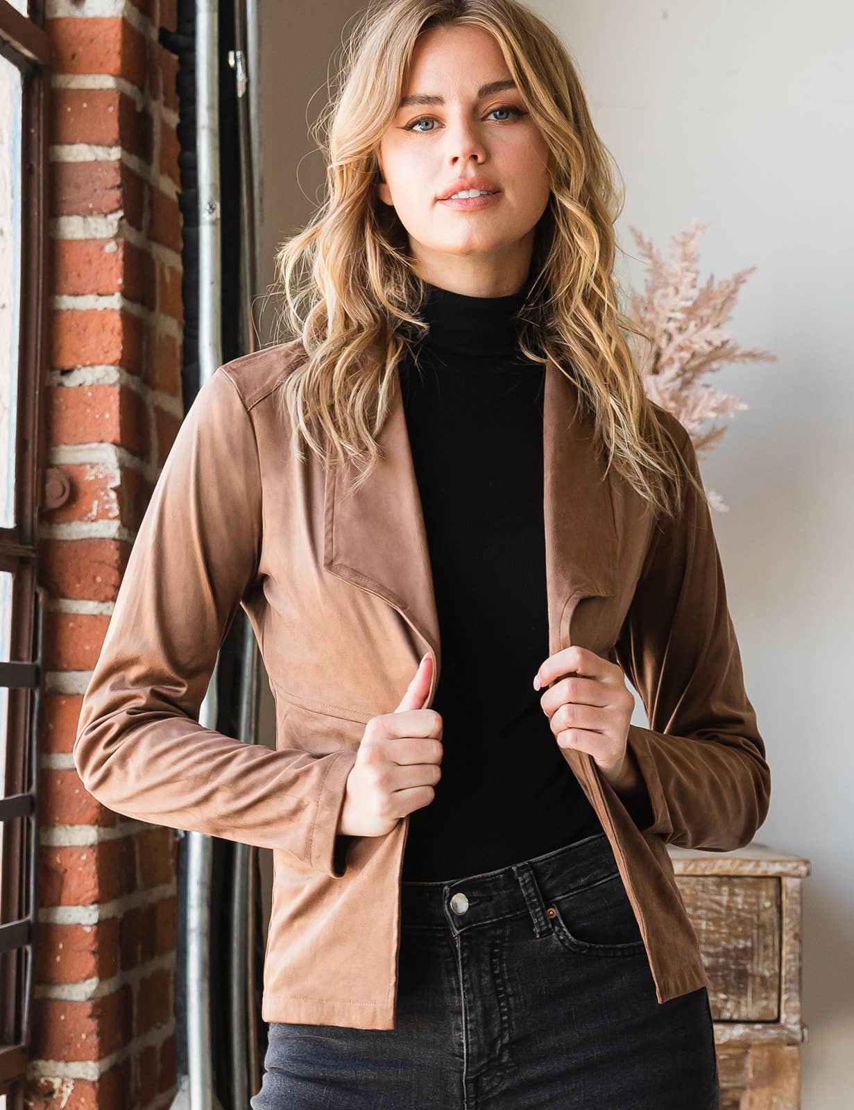 CWOJA707_FAUX SUEDE LEATHER MOTO OVER HIP JACKET