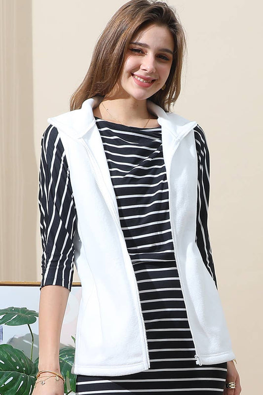 CWOV095_ZIP UP CASUAL FLEECE VEST JACKET WITH POCKTS