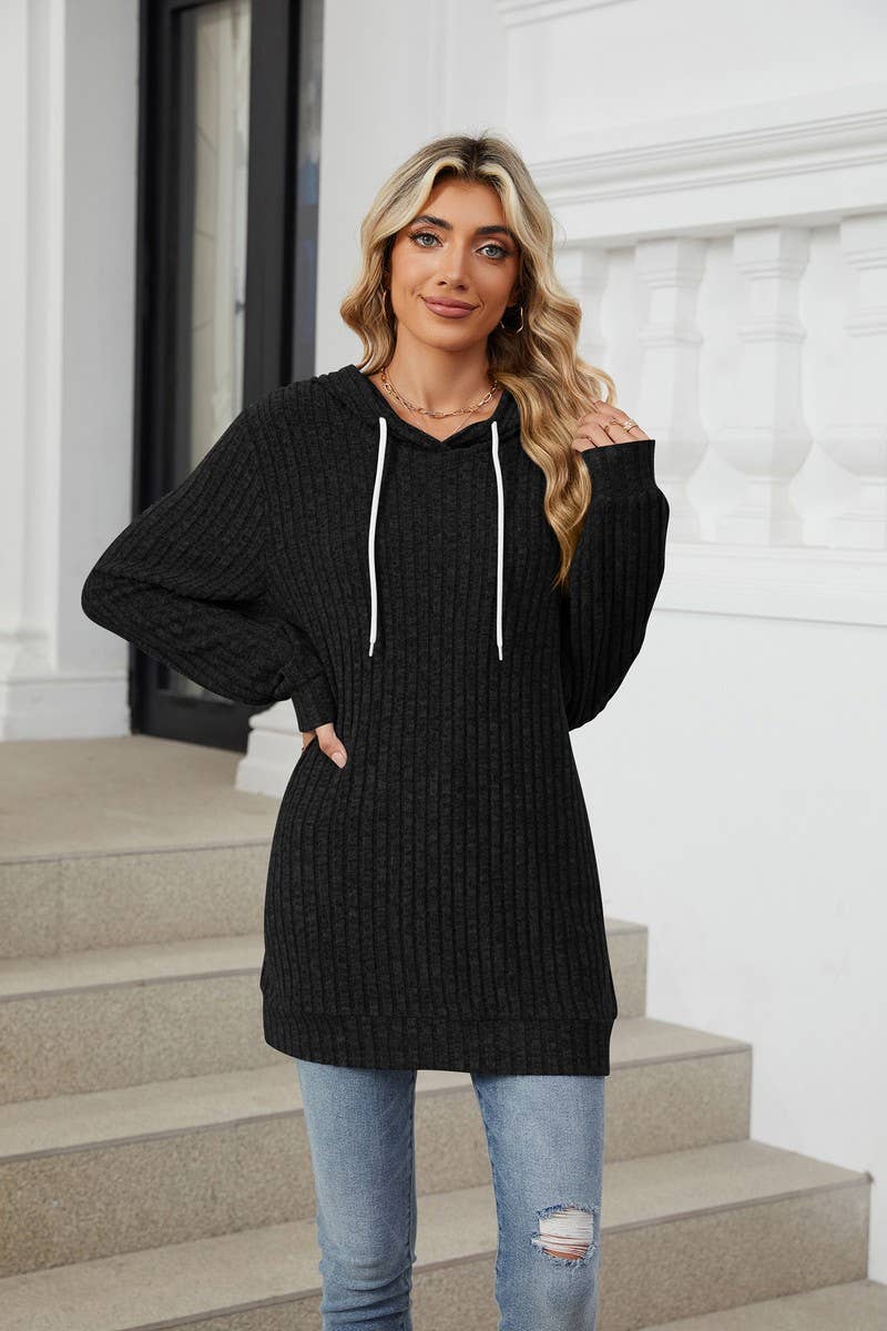 CWOHOL0725_HOODED DRAWSTRING MID-LENGTH SWEATSHIRT