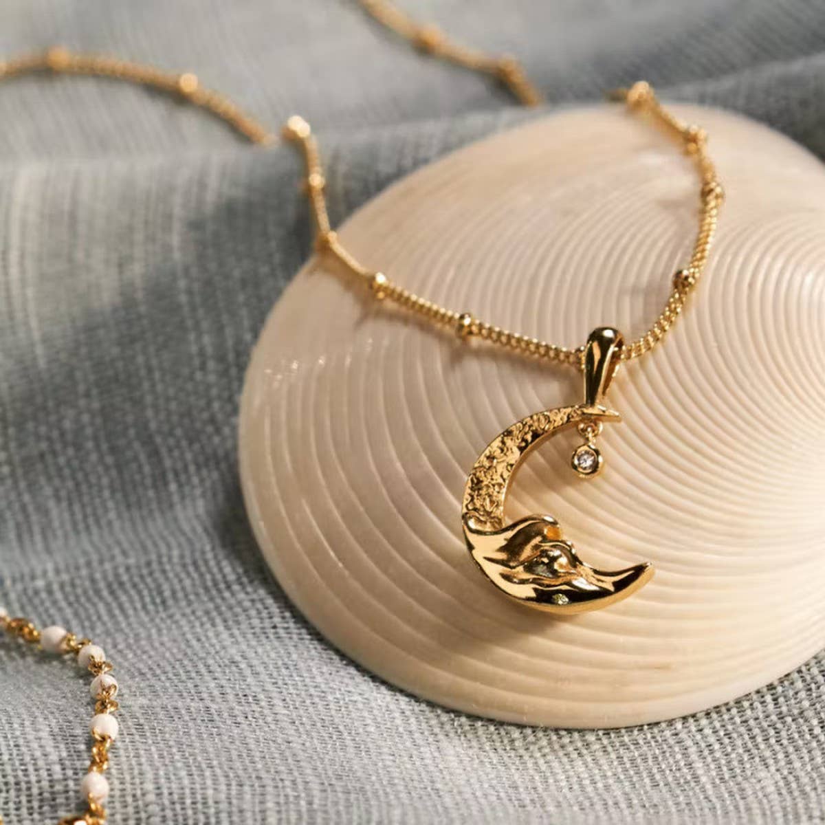 Gold Moon Zircon Pendant Necklace