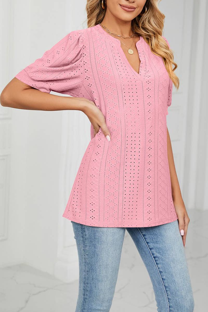 CWTTS1354_SUMMER CASUAL V-NECK SOLID COLOR LOOSE T-SHIRT