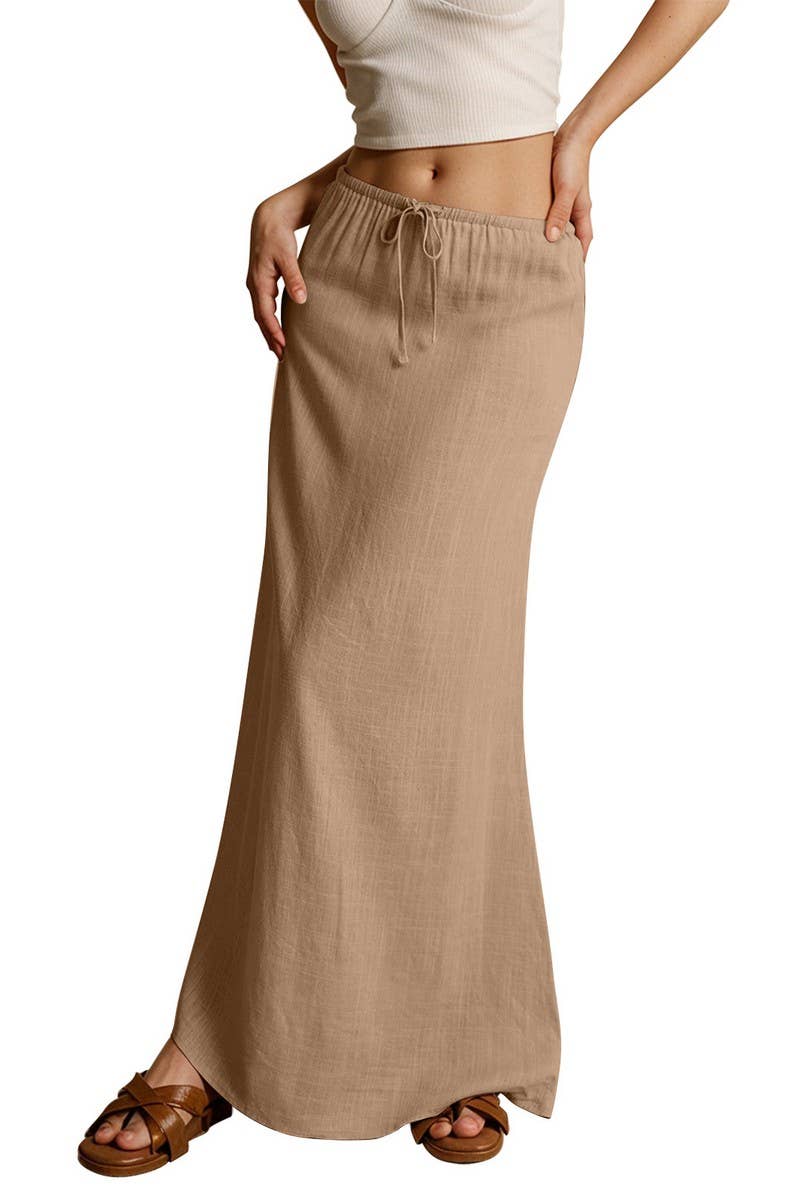 CWBLS0556_SOLID COLOR DRAWSTRING ELASTIC WAIST SKIRT