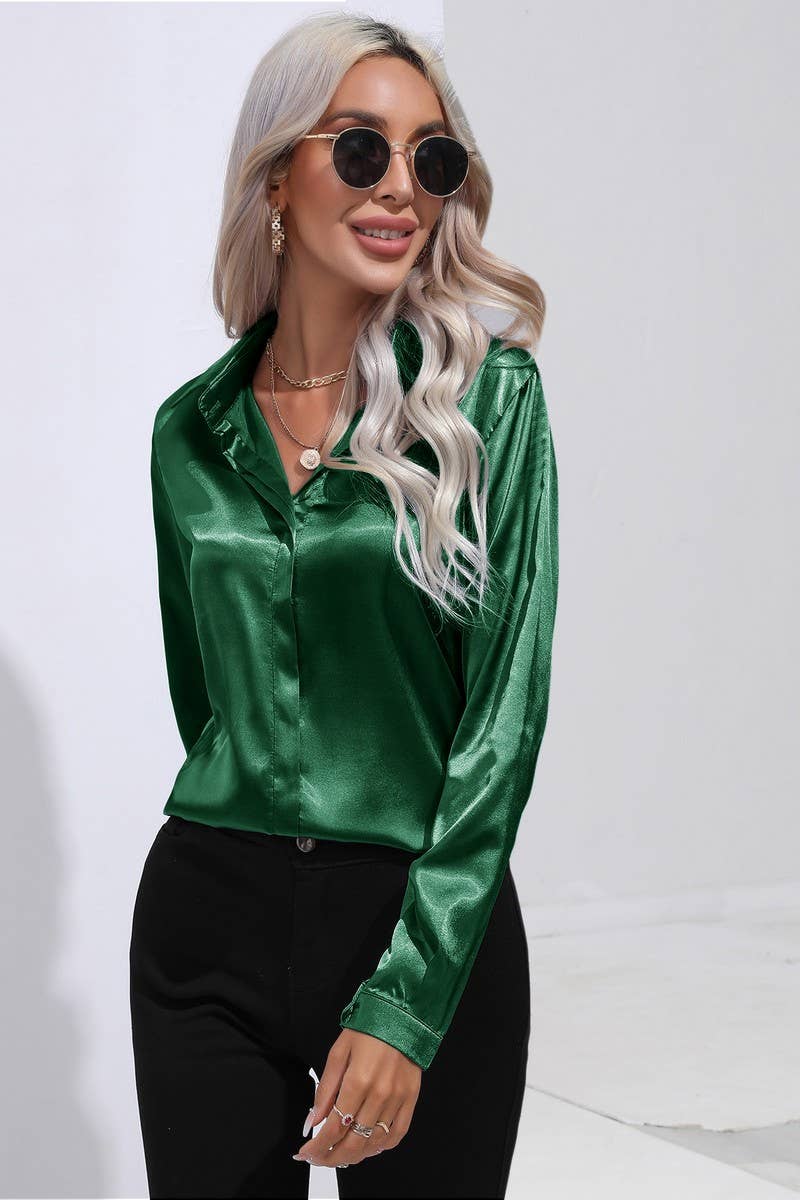 CWTBLL0692_Button Down Silky Satin Long Sleeve Top