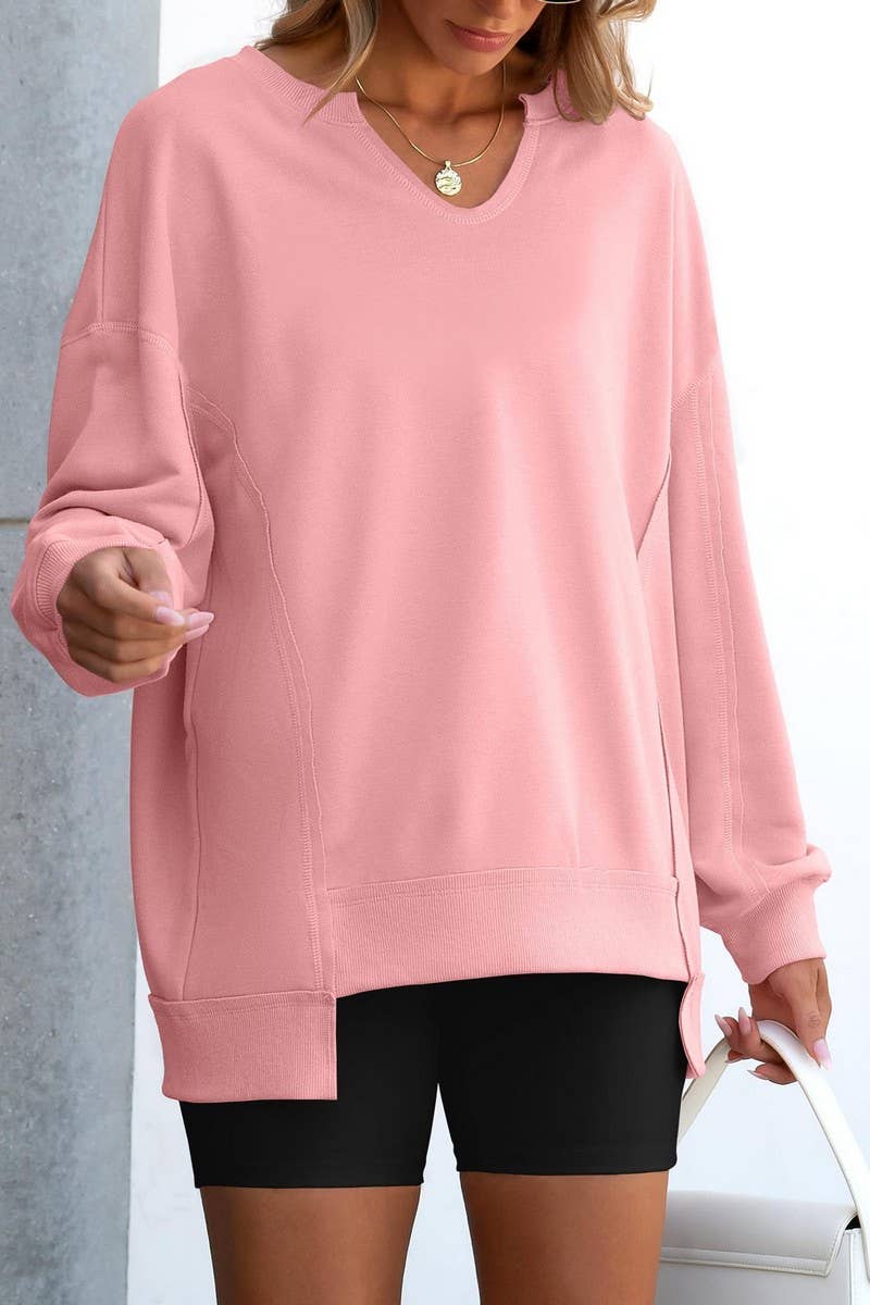 CWTBLL00830_COLORFUL STRIPE V NECK LOOSE SWEATSHIRT