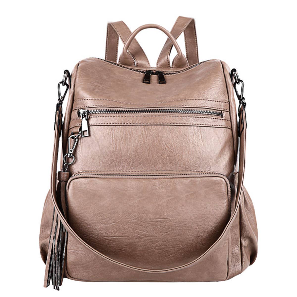 TASSEL DETAIL PU LEATHER BACKPACK SHOULDER BAG_CWAB0778