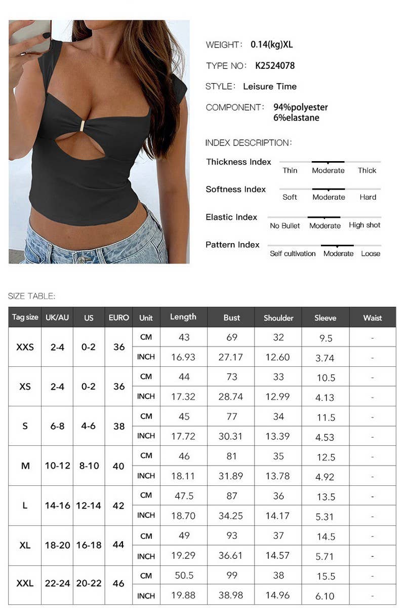 CWTTSL0387_SUMMER SEXY DEEP V SLIM SOLID COLOR TOP