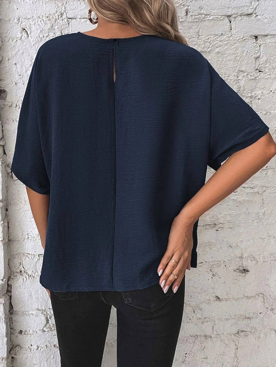 BATWING SLEEVED HEM KNOT LOOSE BLOUSE