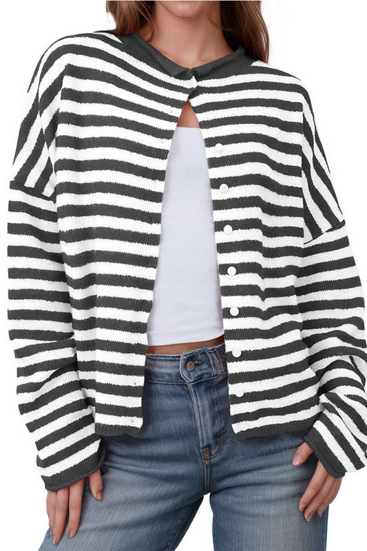 CWOCAL00609_STRIPED COLORBLOCK LONG SLEEVE CARDIGAN SWEATER