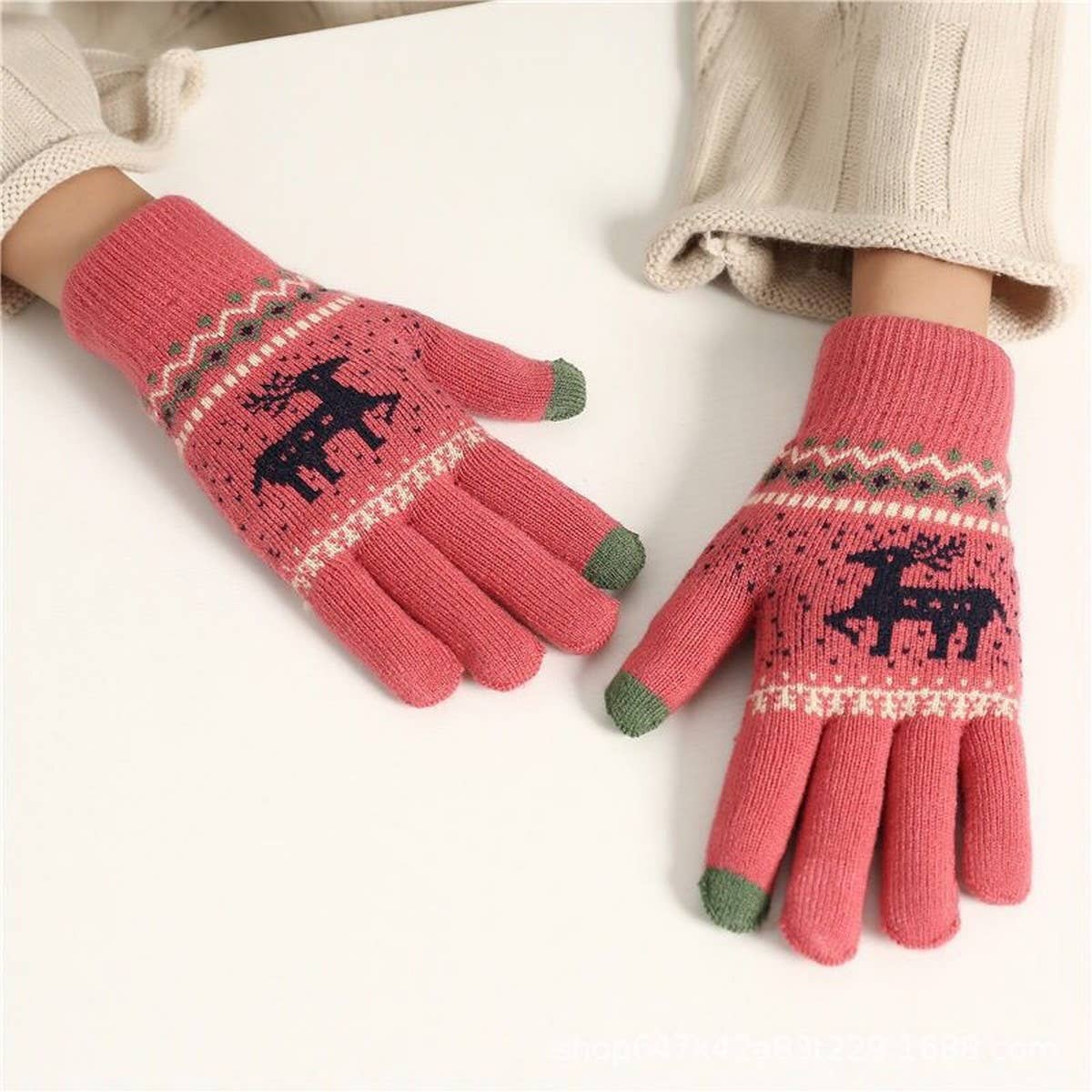 CWAG00571_WOMEN WINTER DOUBLE LAYER KNIT TOUCHSCREEN GLOVES
