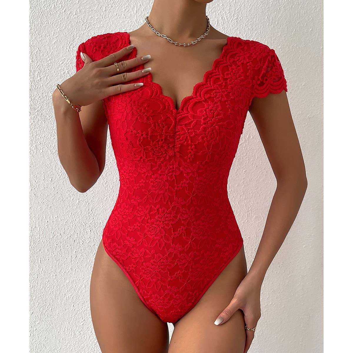 SOLID COLOR LACE SEE-THROUGH DEEP VBACKLESSJUMPSUIT_CWMM4629