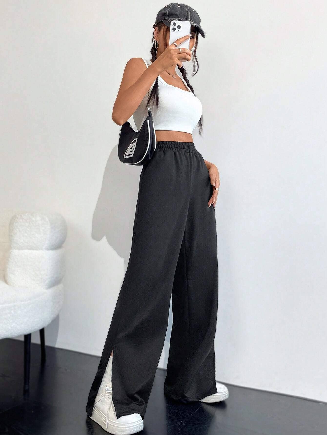 CASUAL SPORTS SLIT ELASTIC WAIST SWEATPANTS