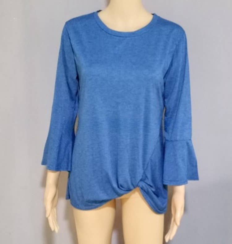 CWTTL1208_3/4 Round Neck  With Twist Detail on Bottom Top