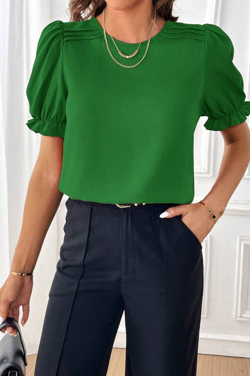 CWTBLS1133_SUMMER FASHION CREW-NECK SOLID COLOR SHIRT TOP