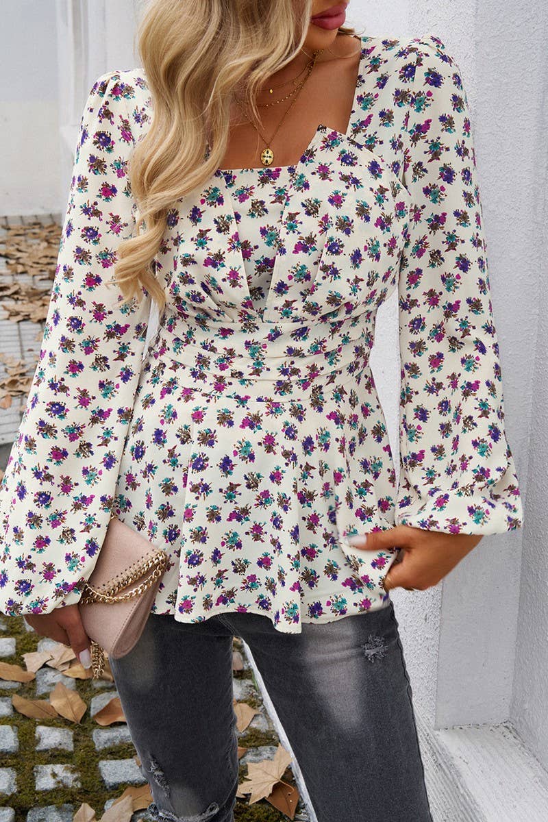 CWTBLL1450_PUFF SLEEVE FOREST FLORAL LONG SLEEVE TOP