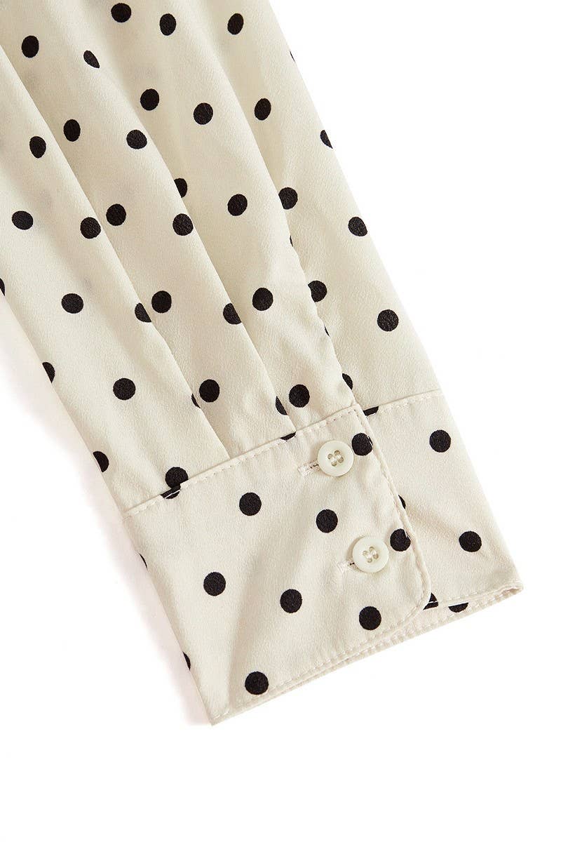 CWTBLL3849_CLASSIC V-NECK BLACK POLKA DOT LONG SLEEVE BLOUSE