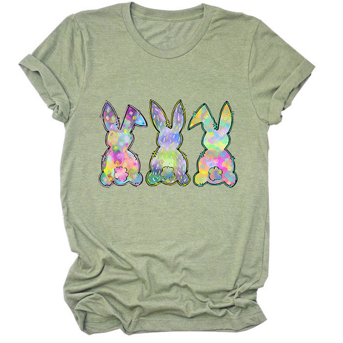 EASTER THREE BUNNIES PRINTED CREWNECK T SHIRT_CWTTS0858